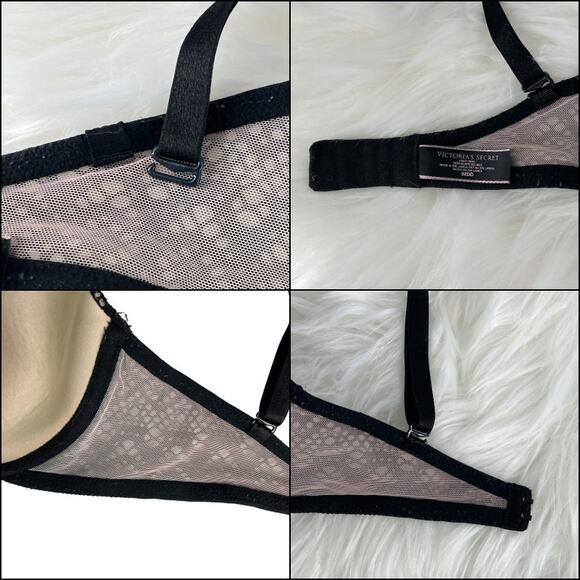 Victoria's Secret Perfect Coverage Convertible Push Up Bra Black Lace/Nude 32DD - Picture 9 of 12